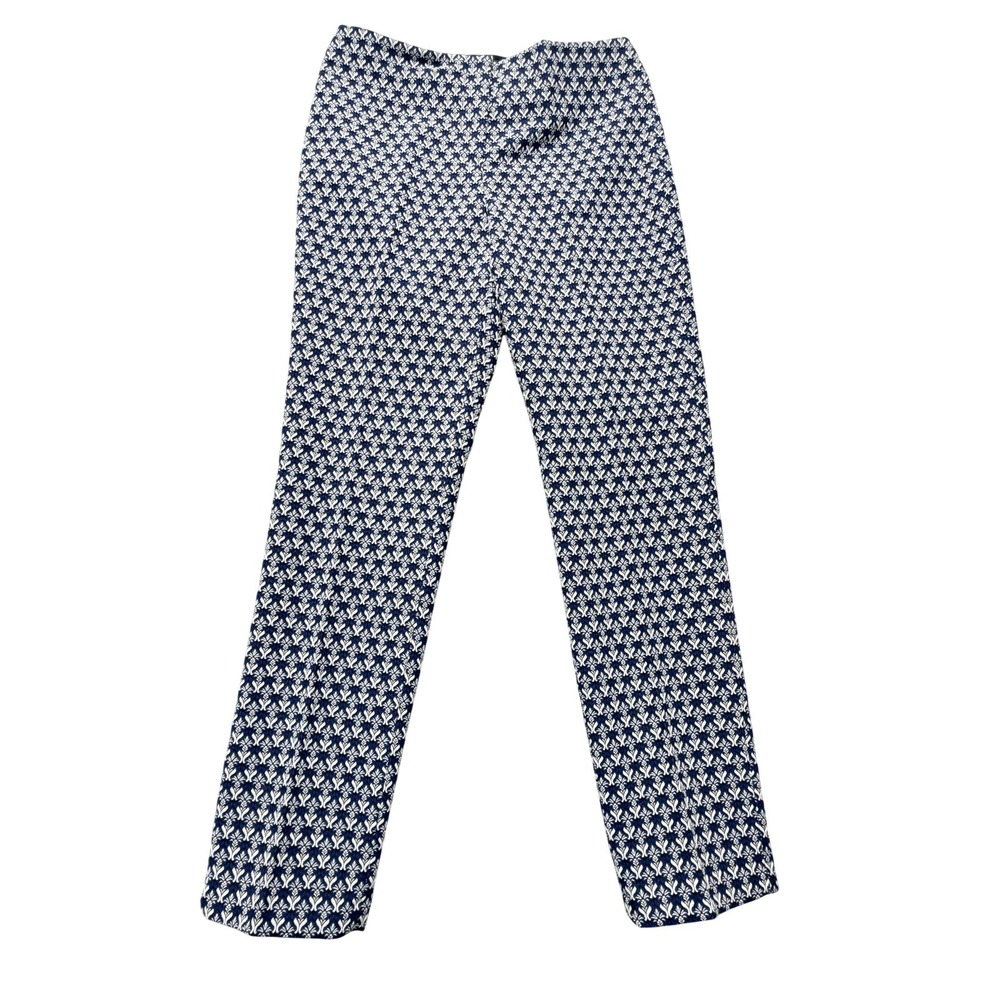 J. McLaughlin Ankle Pants Womens 10 Blue Floral Jacquard Straight Leg Lined